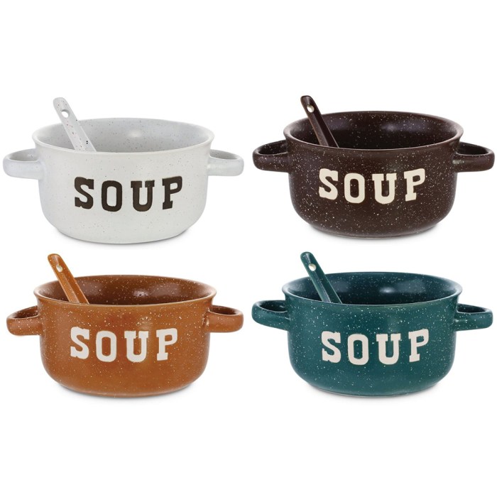 Soup bowls with recipes on them