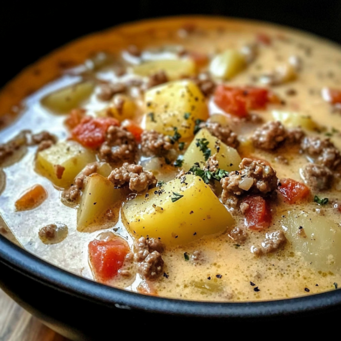 Creamy hamburger potato soup recipe